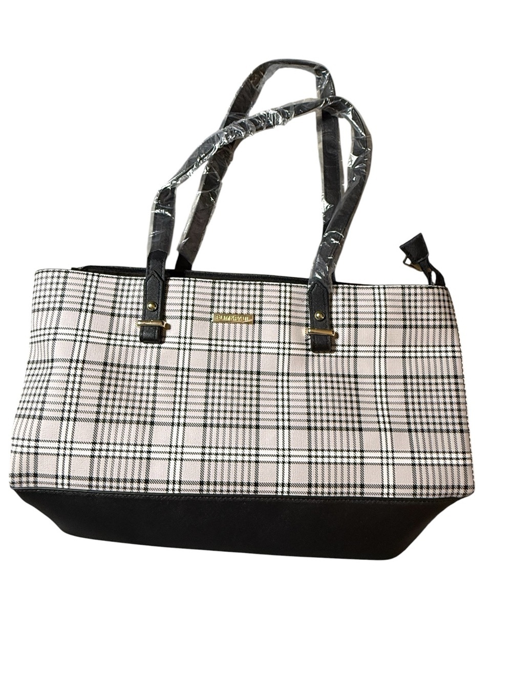 Elim & Paul Black White Check Lattice Pattern Shoulder Tote Handbag Purse Set